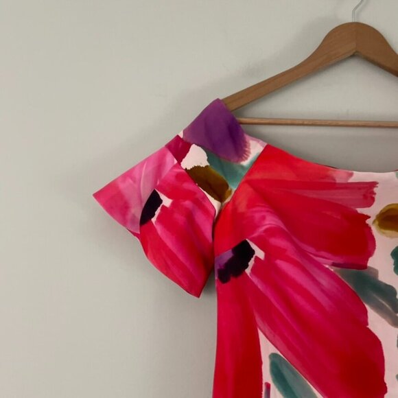 Trina Turk Watercolor Floral Off The Shoulder Sheath Dress Size 6 - Picture 6 of 6